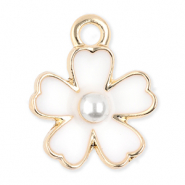 Metall Anhänger Blume mit Perle Gold-white
