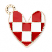 Metall Anhänger Herz mit Würfel Gold-red-white