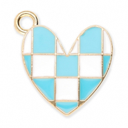 Metall Anhänger Herz mit Würfel Gold-blue-white
