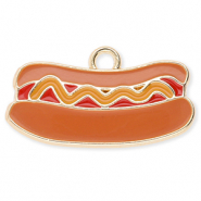 Metall Anhänger Hot Dog Gold-brown-red-mustard brown