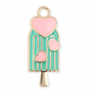 Metall Anhänger Ice Lolly mit Herzen Gold-green-light pink