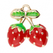 Metall Anhänger Erdbeere Gold-red-green