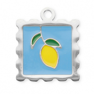 Stainless Steel - Rostfrei Stahl Anhänger Viereck mit Zitrone Silver-blue-yellow-dark green