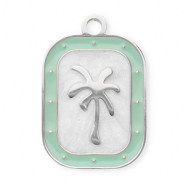 Stainless Steel - Rostfrei Stahl Anhänger Rechteck mit Palme Silver-mint green-white
