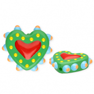 Handgefertigt Glasperlen Herz Green-red-multicolour