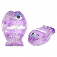 Handgefertigt Glasperlen Fisch Transparent purple-white-black-cyan