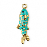 Stainless Steel - Rostfrei Stahl Anh&auml;nger Enamel Fisch Gold-turquoise green