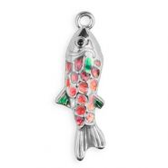 Stainless Steel - Rostfrei Stahl Anh&auml;nger Enamel Fisch Silver-purple-pink-green