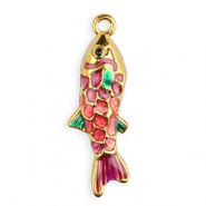 Stainless Steel - Rostfrei Stahl Anh&auml;nger Enamel Fisch Gold-purple-pink-green