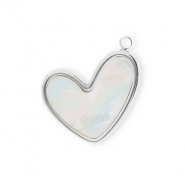 Stainless Steel - Rostfrei Stahl Anhänger Herz Silver-pearl white