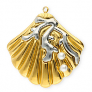 Stainless Steel - Rostfrei Stahl Anhänger Muschel mit Imitation Perlen Gold-silver-white