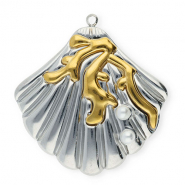 Stainless Steel - Rostfrei Stahl Anhänger Muschel mit Imitation Perlen Silver-gold-white