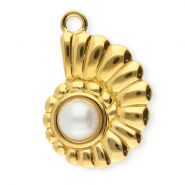 Stainless Steel - Rostfrei Stahl Anhänger Muschel mit Imitation Perle Gold-white