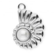 Stainless Steel - Rostfrei Stahl Anhänger Muschel mit Imitation Perle Silver-white