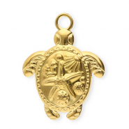Stainless Steel - Rostfrei Stahl Anhänger Schildkröte mit Seestern Gold