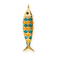 Stainless Steel - Rostfrei Stahl Anhänger Fisch Gold-petrol green-orange-black