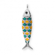 Stainless Steel - Rostfrei Stahl Anhänger Fisch Silver-petrol green-orange-black