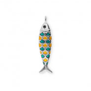 Stainless Steel - Rostfrei Stahl Anhänger Fisch Silver-petrol green-orange-black