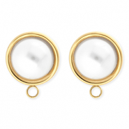BY31® Stainless Steel - Rostfrei Stahl Schmuckzubehör Ohrringe / Ohrstecker Rund mit Imitation Perle mit Öse Gold-white
