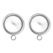 BY31® Stainless Steel - Rostfrei Stahl Schmuckzubehör Ohrringe / Ohrstecker Rund mit Imitation Perle mit Öse Silver-white