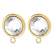BY31® Stainless Steel - Rostfrei Stahl Schmuckzubehör Ohrringe / Ohrstecker Rund mit Kristall mit Öse Gold-crystal
