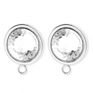 BY31® Stainless Steel - Rostfrei Stahl Schmuckzubehör Ohrringe / Ohrstecker Rund mit Kristall mit Öse Silver-crystal