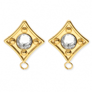 BY31® Stainless Steel - Rostfrei Stahl Schmuckzubehör Ohrringe / Ohrstecker Rhombus mit Kristall mit Öse Gold-crystal