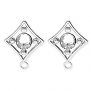 BY31® Stainless Steel - Rostfrei Stahl Schmuckzubehör Ohrringe / Ohrstecker Rhombus mit Kristall mit Öse Silver-crystal