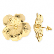 BY31® Stainless Steel - Rostfrei Stahl Schmuckzubehör Ohrringe / Ohrstecker Blume mit Öse Gold