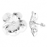 BY31® Stainless Steel - Rostfrei Stahl Schmuckzubehör Ohrringe / Ohrstecker Blume mit Öse Silver