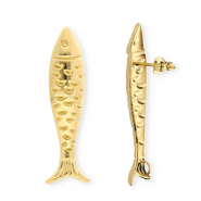 BY31® Stainless Steel - Rostfrei Stahl Schmuckzubehör Ohrringe / Ohrstecker Fisch mit Öse Gold