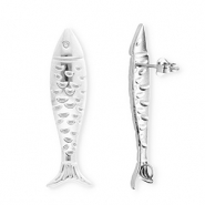 BY31® Stainless Steel - Rostfrei Stahl Schmuckzubehör Ohrringe / Ohrstecker Fisch mit Öse Silver
