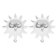 BY31® Stainless Steel - Rostfrei Stahl Schmuckzubehör Ohrringe / Ohrstecker Sonne mit Gesicht mit Öse Silver