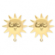 BY31® Stainless Steel - Rostfrei Stahl Schmuckzubehör Ohrringe / Ohrstecker Sonne mit Gesicht mit Öse Gold