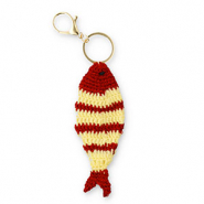 Schlüsselanhänger Gehäkelte Fisch Gold-bordeaux red-beige