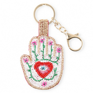 Schlüsselanhänger Hand mit Auge der Vorsehung Gold-white-fuchsia-red-green