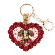Schlüsselanhänger Herz mit Hund Gold-silverlined dark red-light pink-brown