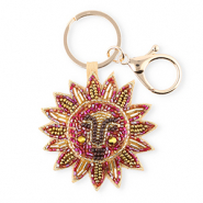 Schlüsselanhänger Sonne mit Gesicht Gold-antique gold-pink AB