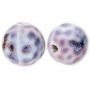 Perlen Keramik 15 mm mit Punkte Purple-blue
