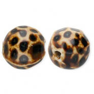 Perlen Keramik 15 mm mit Punkte Dark brown-light brown