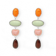Trendy Ohrringe&nbsp;/&nbsp;Ohrstecker mit Rostfrei Stahl-Stecker Silver-warm orange-green-pink-brown