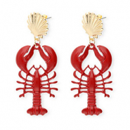 Trendy Ohrringe&nbsp;/&nbsp;Ohrstecker Enamel Muschel & Krebs mit Rostfrei Stahl-Stecker Gold-dark red