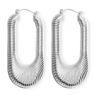Statement Ohrringe / Creolen Oval gerippt mit Rostfrei Stahl-Stecker Silver