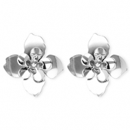 Statement Ohrringe / Ohrstecker Blume mit Rostfrei Stahl-Stecker Silver