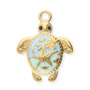 Stainless Steel - Rostfrei Stahl Anh&auml;nger Schildkr&ouml;te Gold-mint green-light blue