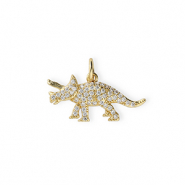 Brass TQ Metall Anhänger Dino mit Strass Gold-transparent