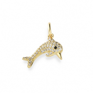 Brass TQ Metall Anhänger Delfin mit Strass Gold-transparent-black