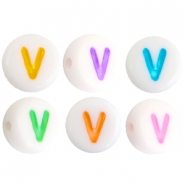 Buchstaben Perlen aus Acryl V Multicolor-Weiss