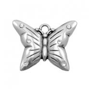 Metall Anhänger TQ Schmetterling mit strass steinen Antique silber