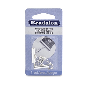 Beadalon Schieber Connector (20mm) mit 5cm Verl&auml;ngerungsketten und Karabinerverschluss Silber